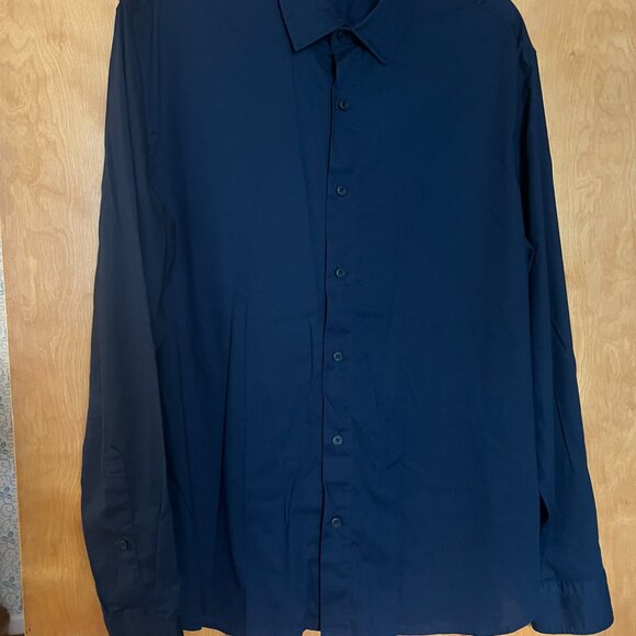 Solid Navy Button Down Dress Shirt // Mercer & Mettle Men's Size L - Picture 5 of 5